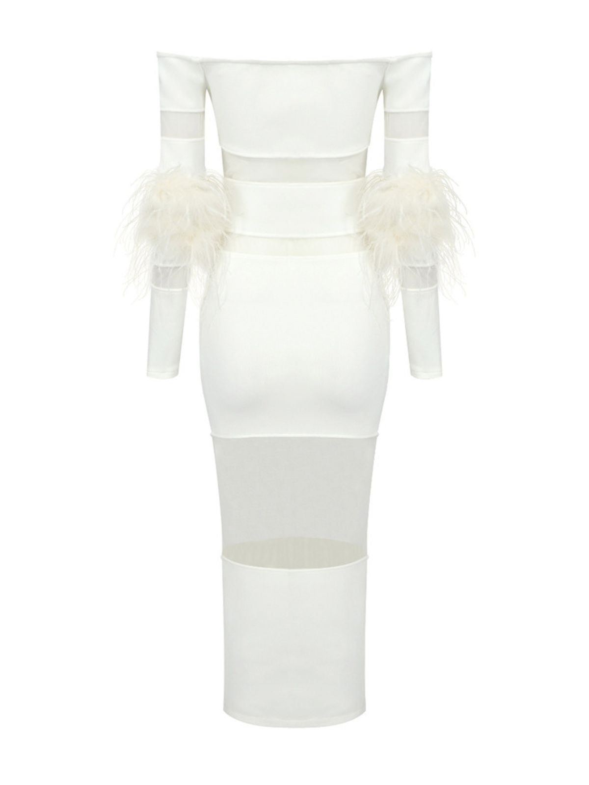 Lucie Off Shoulder Feather Bandage Dress In White