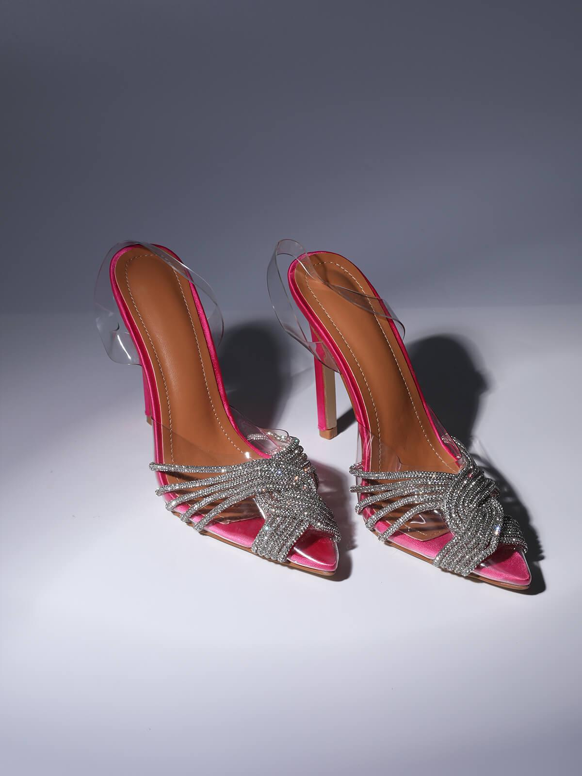 Lumi Crystal Embellished Sandals In Hot Pink - Mew Mews Fashion