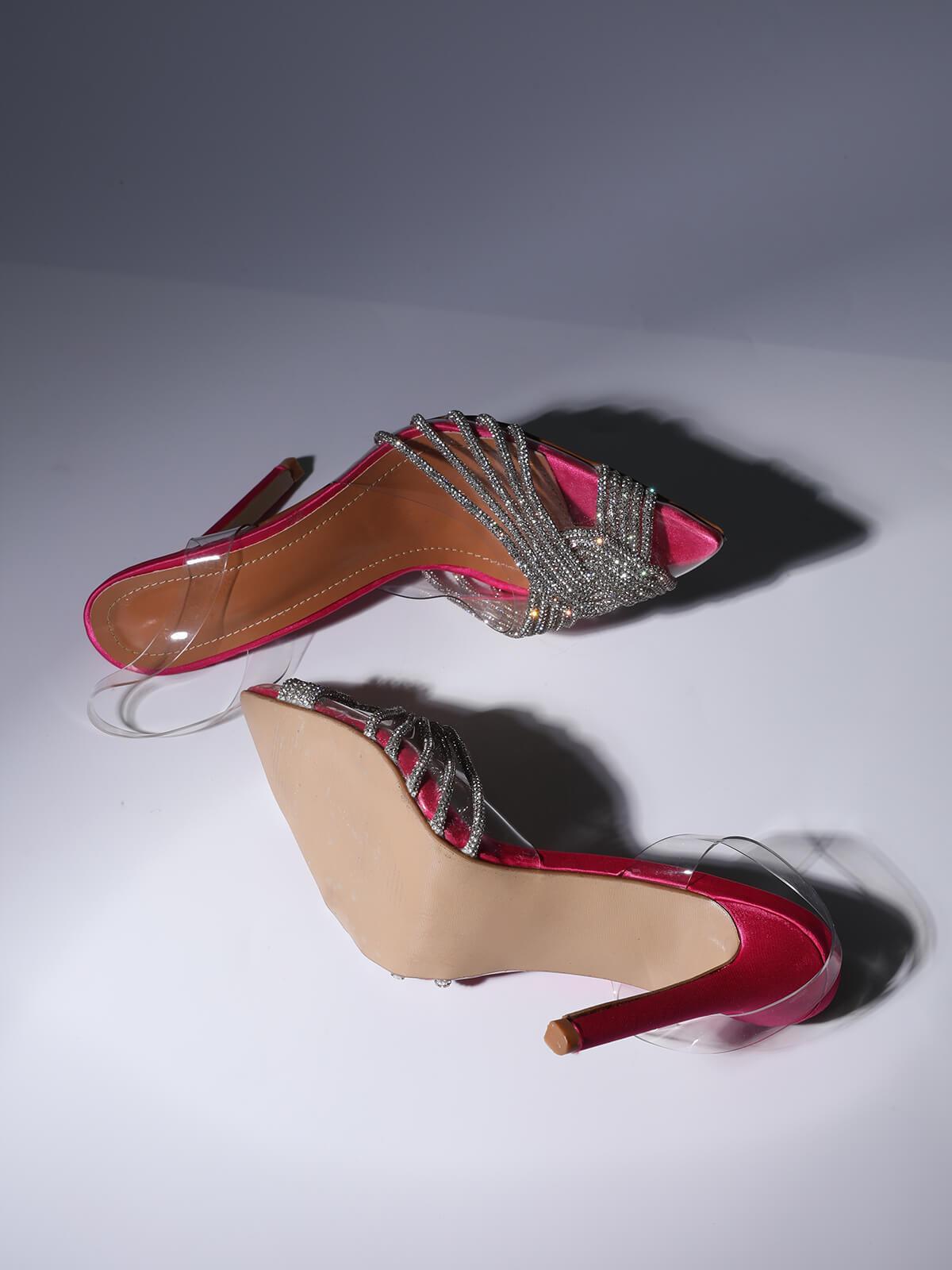 Lumi Crystal Embellished Sandals In Hot Pink - Mew Mews Fashion