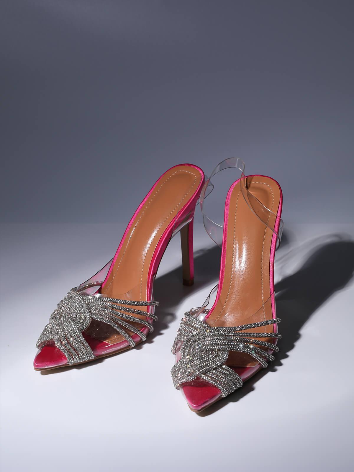 Lumi Crystal Embellished Sandals In Hot Pink - Mew Mews Fashion
