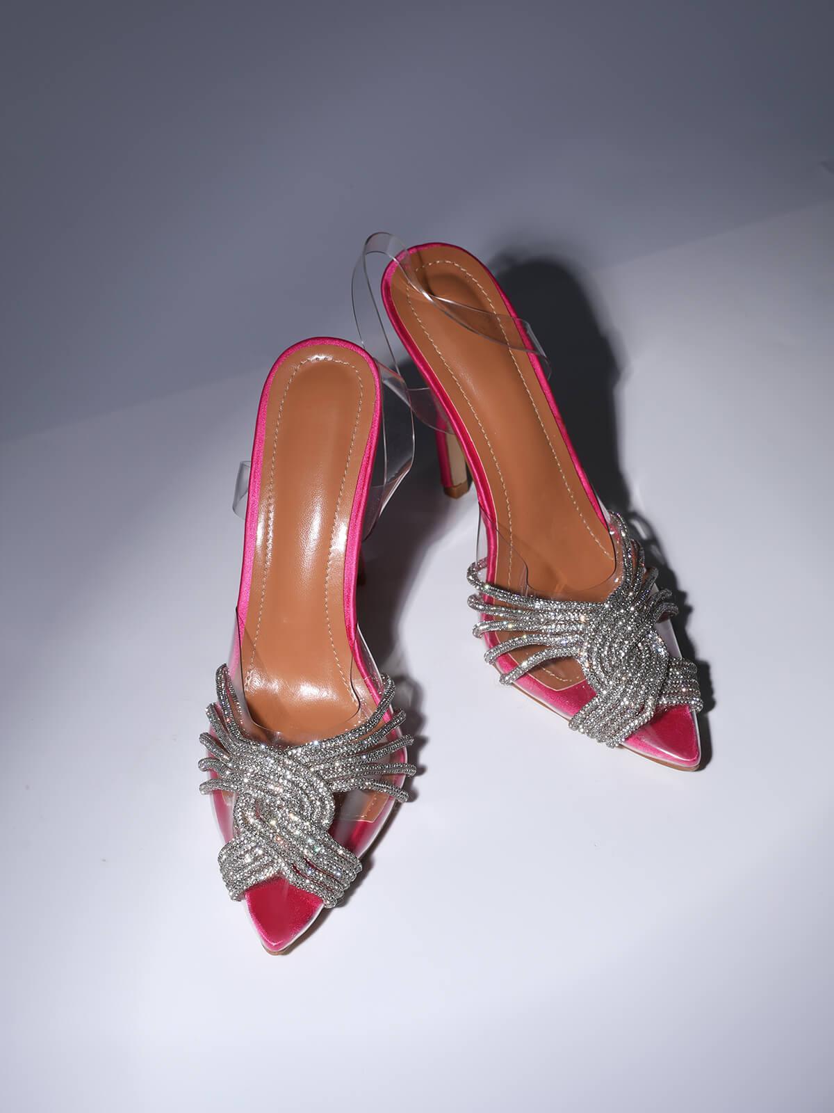 Lumi Crystal Embellished Sandals In Hot Pink - Mew Mews Fashion