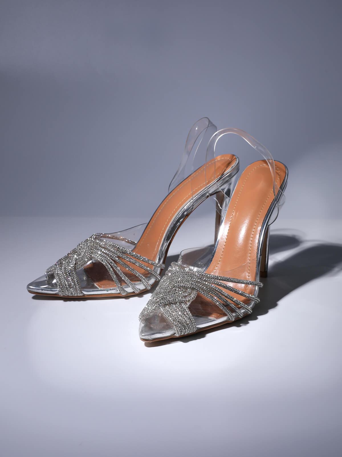 Lumi Crystal Embellished Sandals In Silver - Mew Mews Fashion