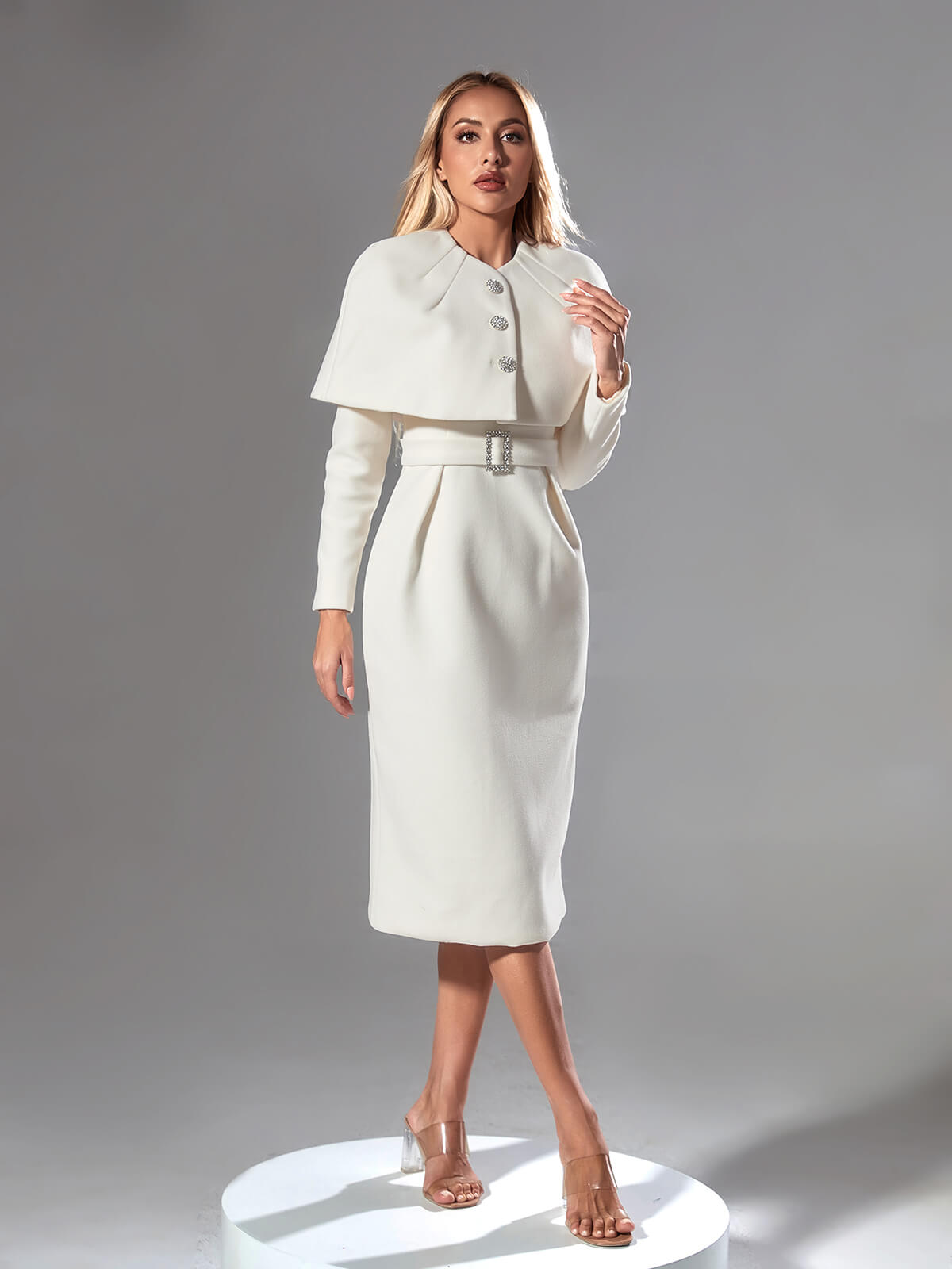 Lumina Long Sleeve Cape Midi Dress