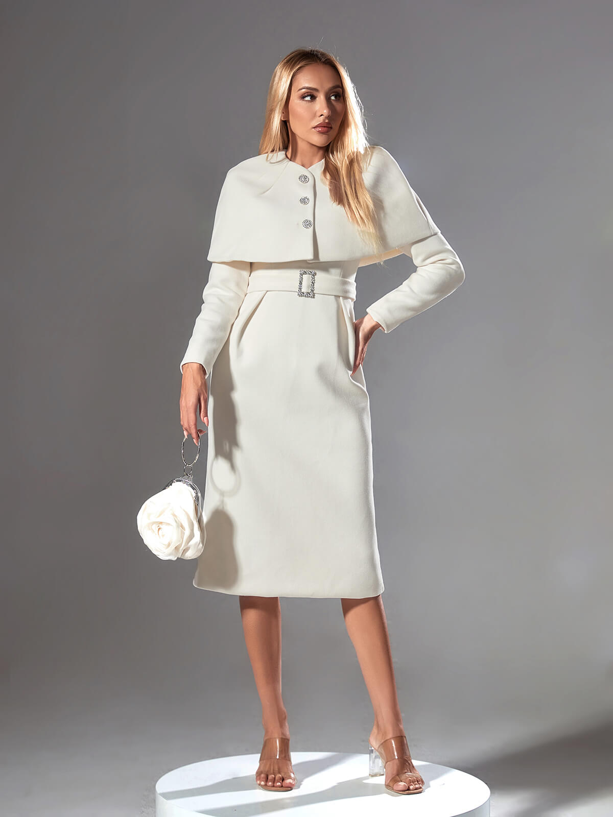 Lumina Long Sleeve Cape Midi Dress