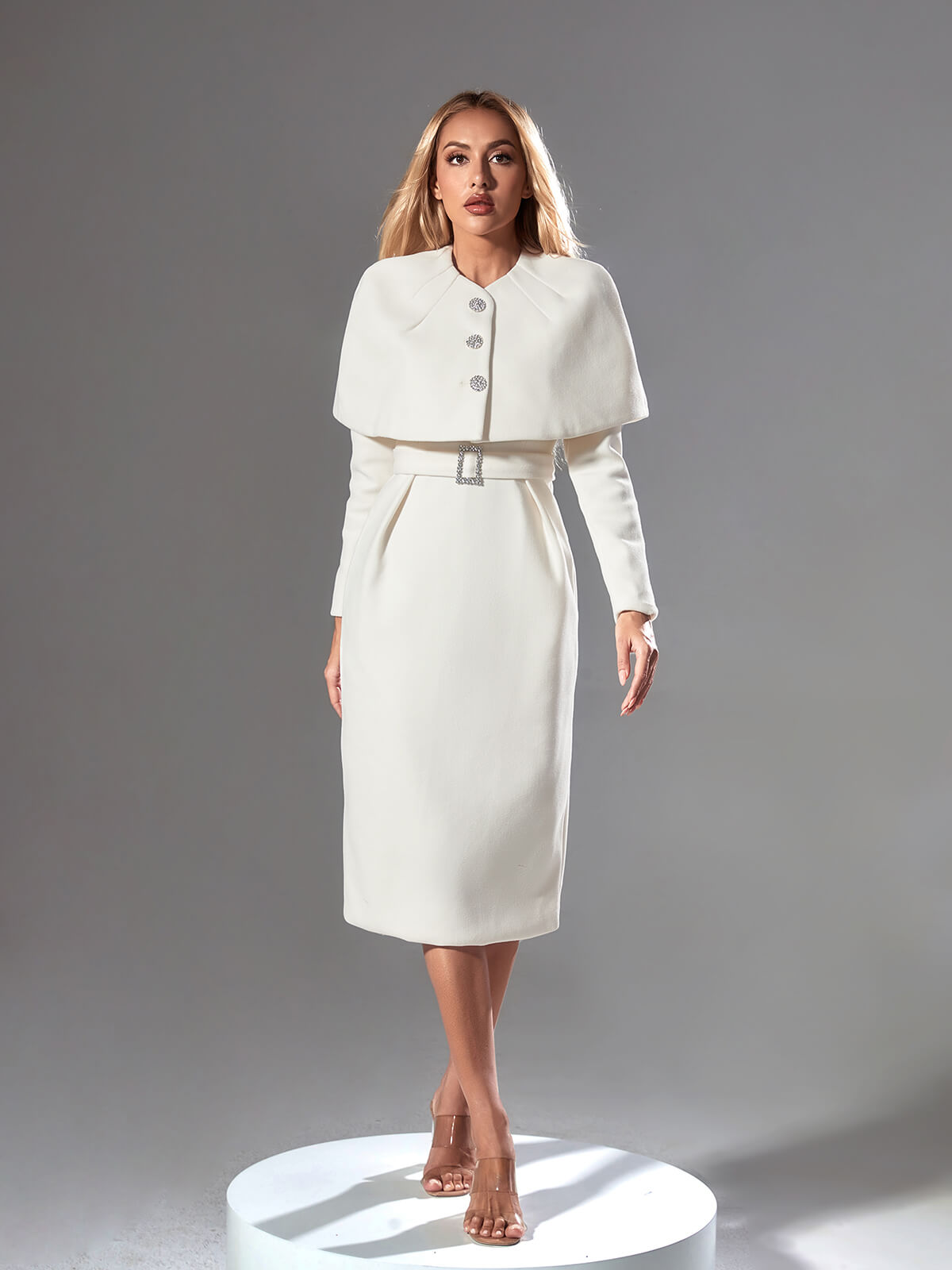Lumina Long Sleeve Cape Midi Dress