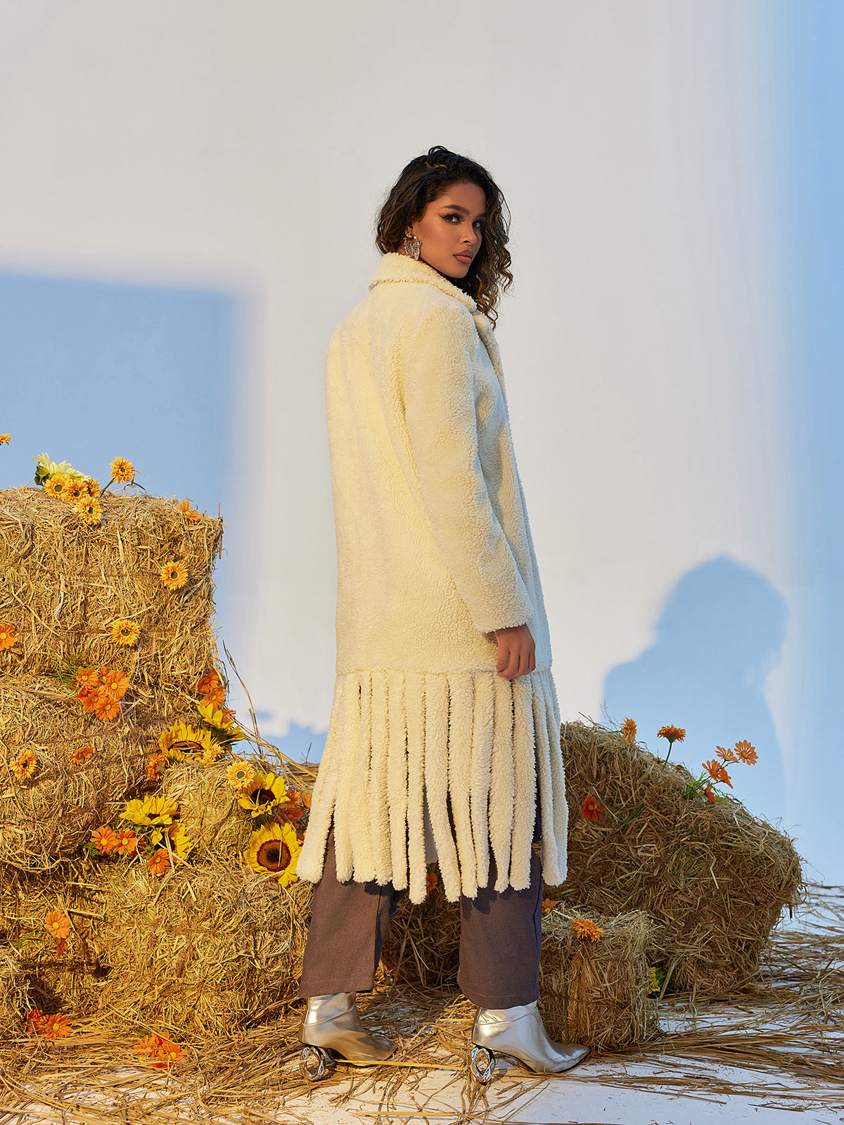 Lunet Faux Fur Fringe Lapel Coat