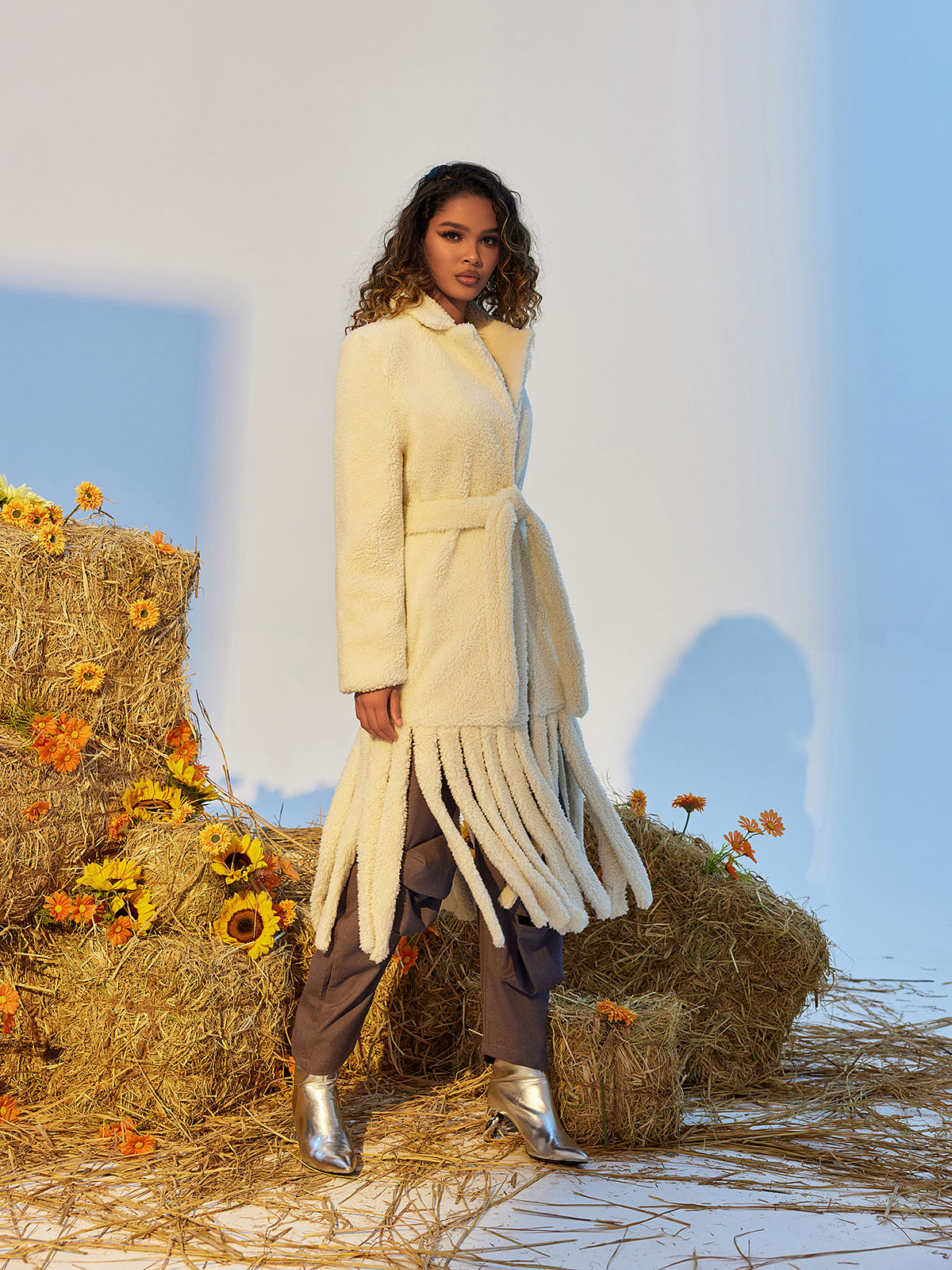 Lunet Faux Fur Fringe Lapel Coat