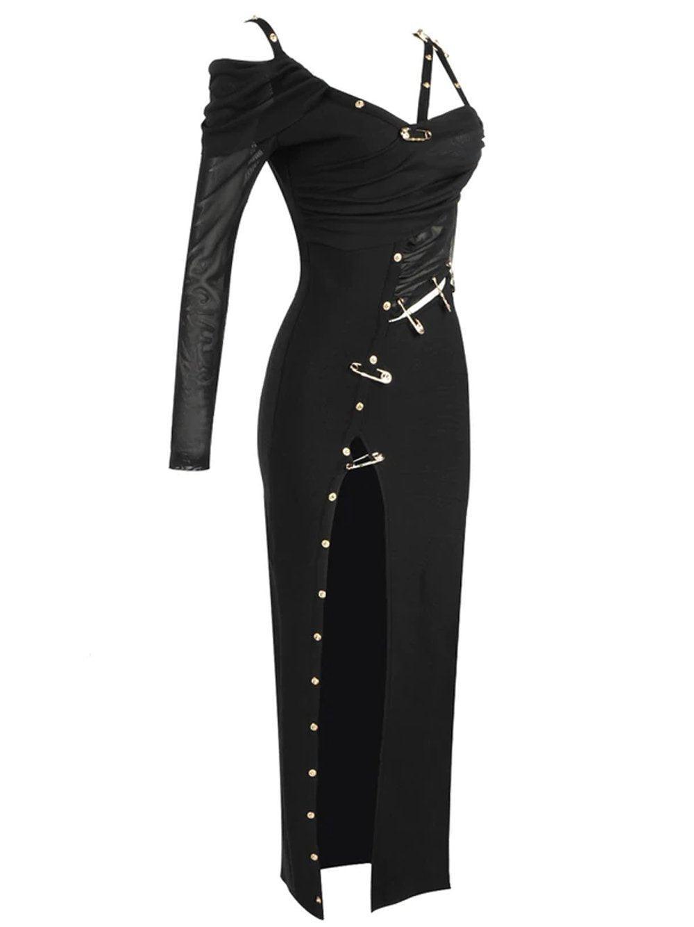 Madelyn Bandage Split Dress In Black - Mew Mews Fashion