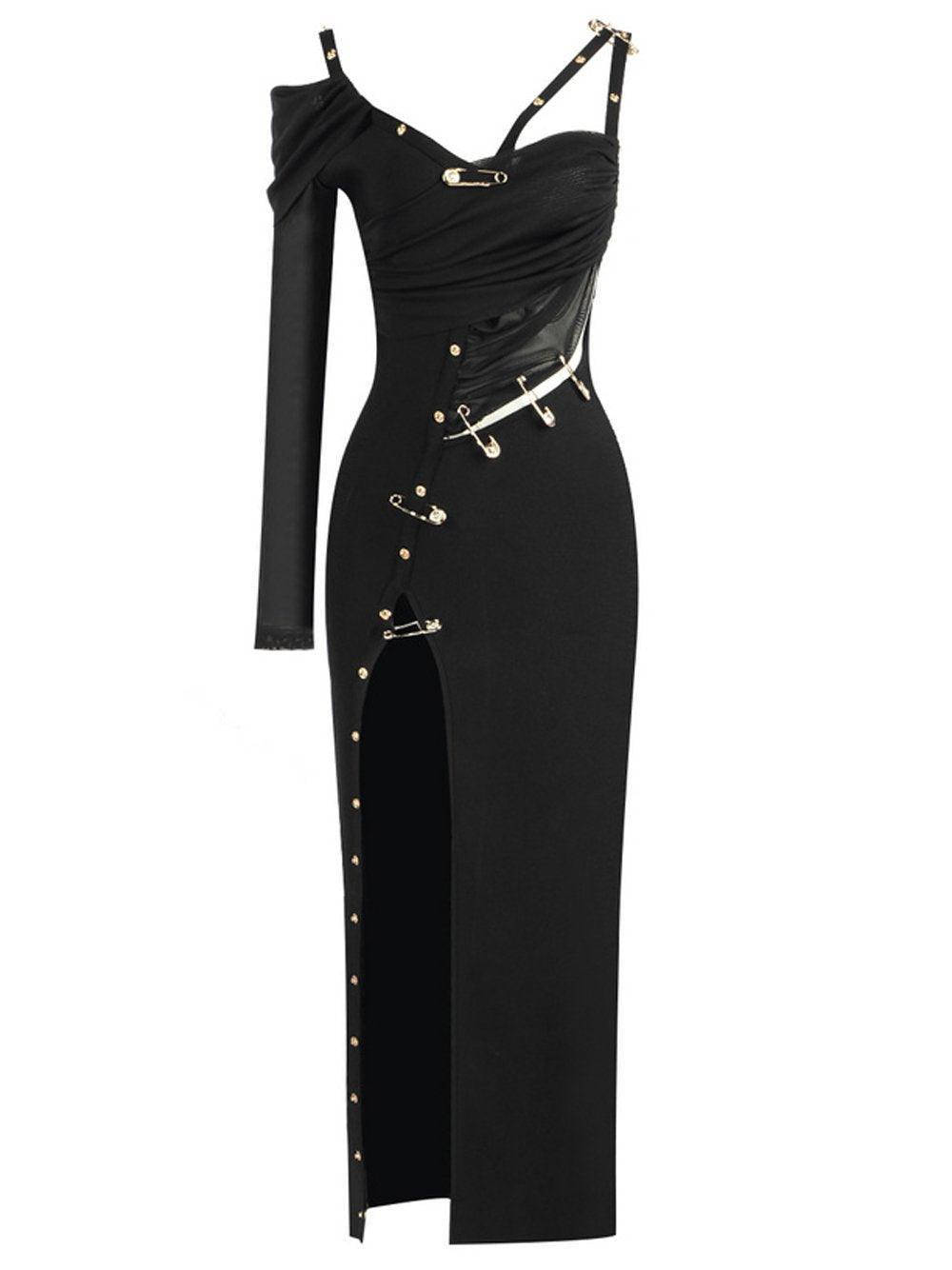 Madelyn Bandage Split Dress In Black - Mew Mews Fashion