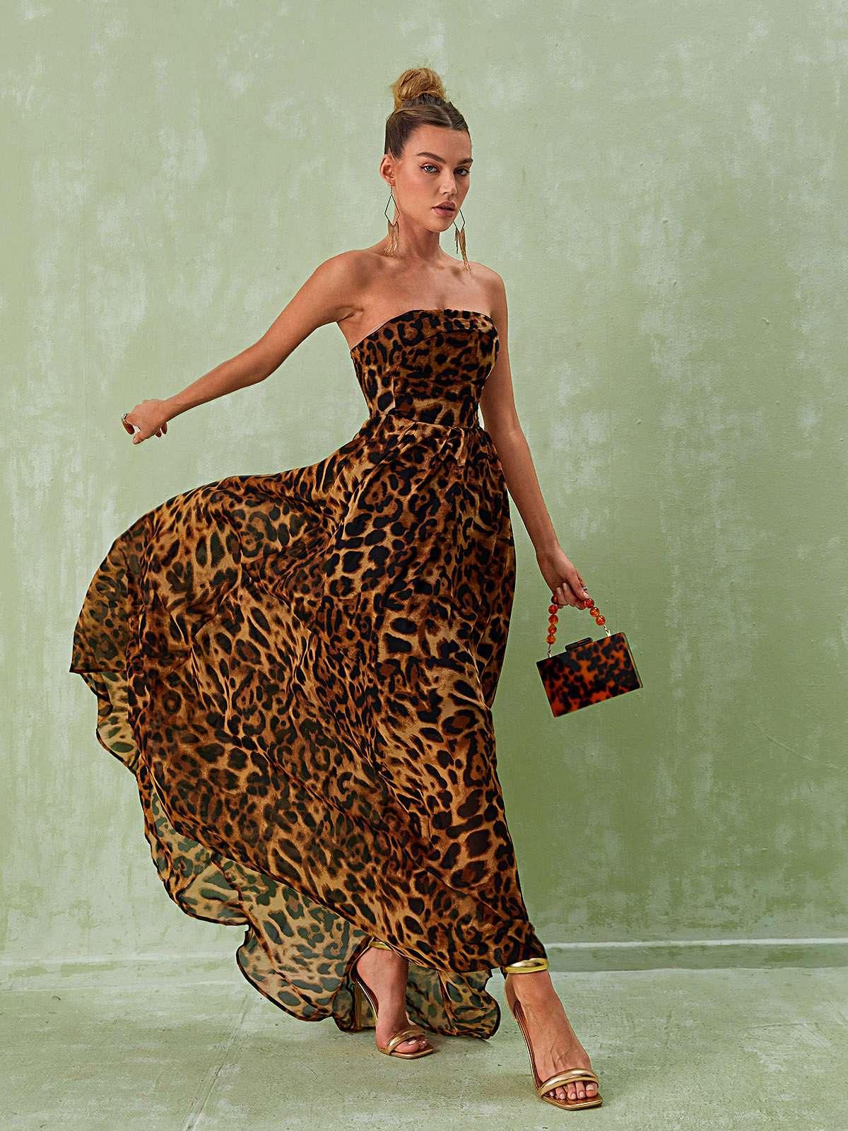 Malou Strapless Leopard Printed Maxi Dress - Mew Mews Fashion