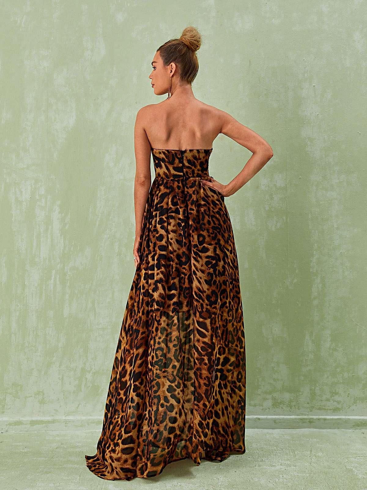 Malou Strapless Leopard Printed Maxi Dress - Mew Mews Fashion