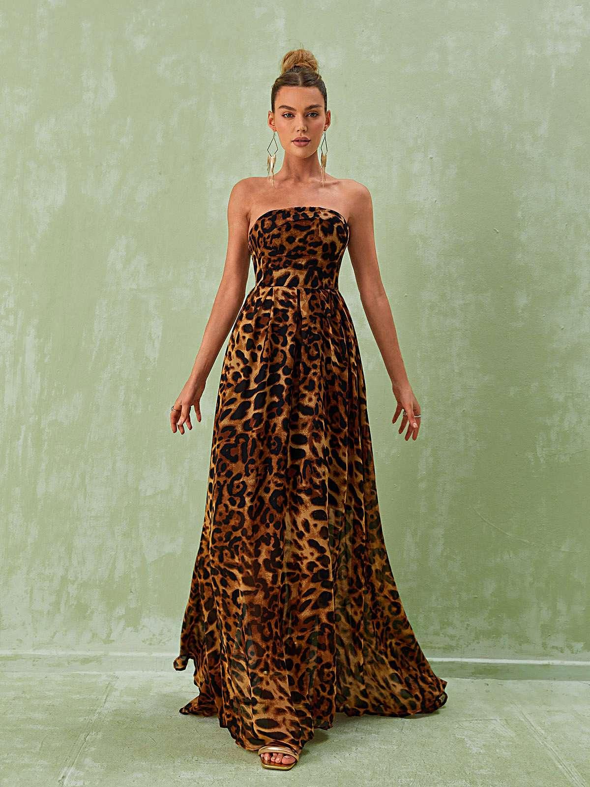 Malou Strapless Leopard Printed Maxi Dress - Mew Mews Fashion