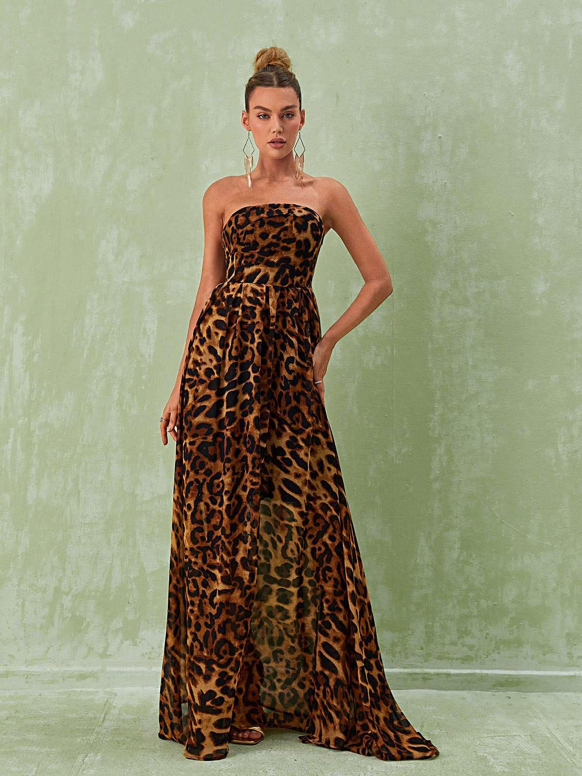 Malou Strapless Leopard Printed Maxi Dress - Mew Mews Fashion