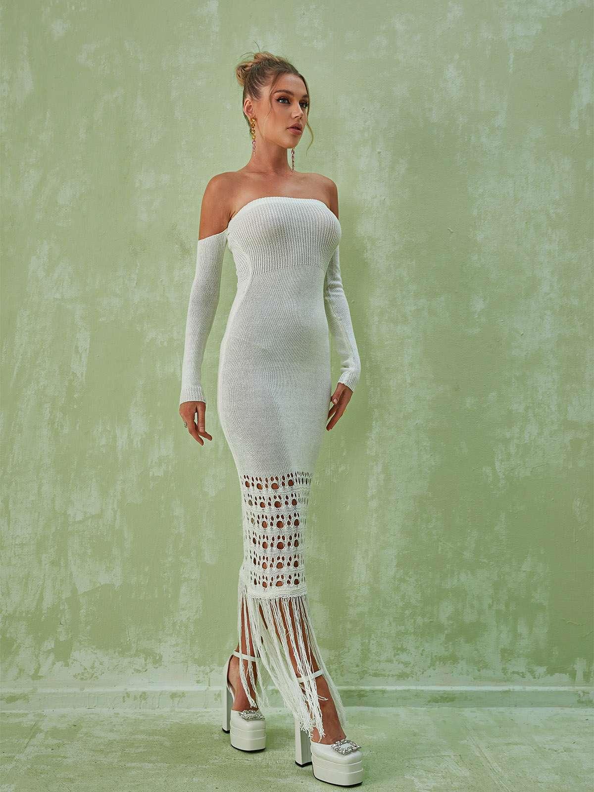 Malti Off Shoulder Fringe Maxi Dress - Mew Mews Fashion