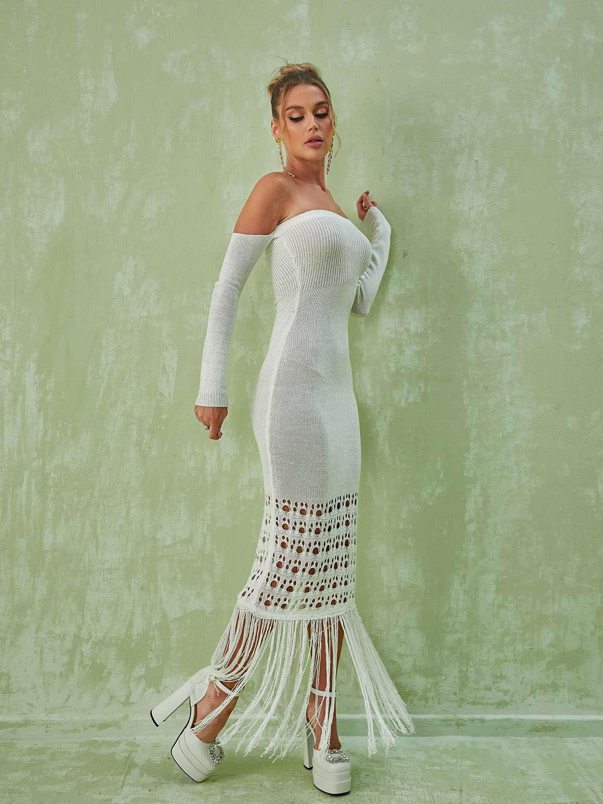 Malti Off Shoulder Fringe Maxi Dress - Mew Mews Fashion