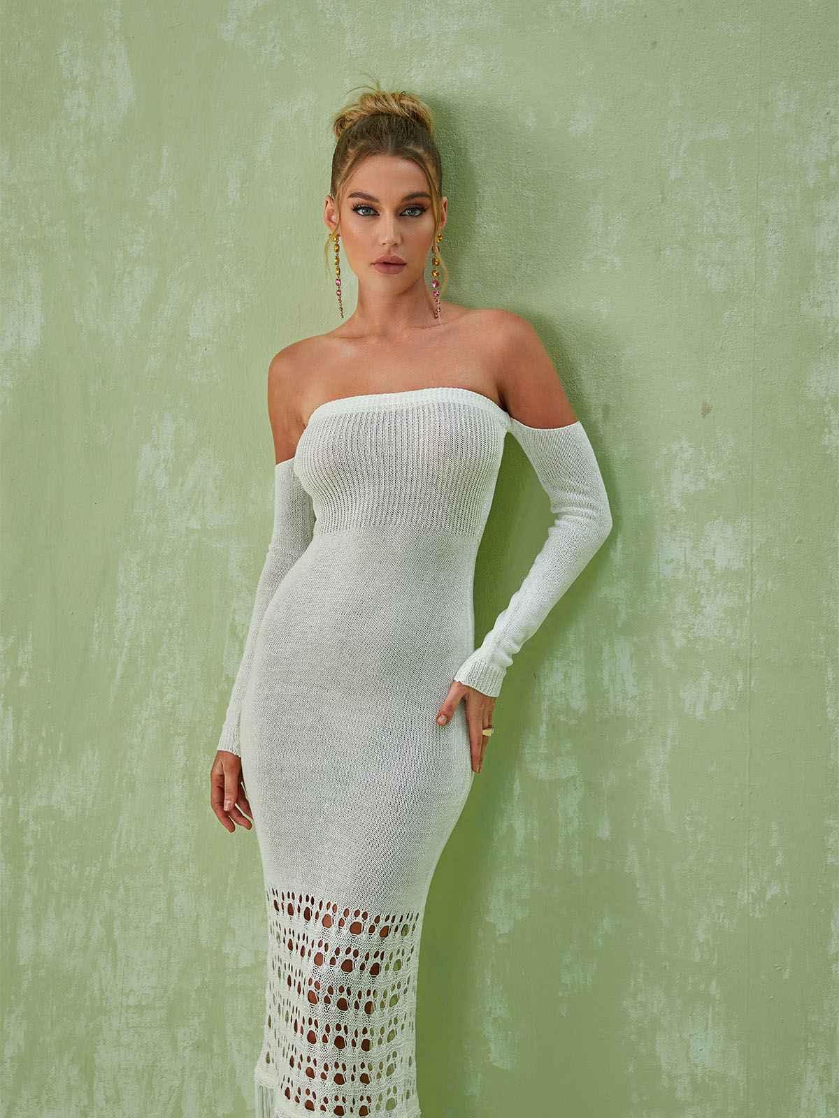 Malti Off Shoulder Fringe Maxi Dress - Mew Mews Fashion