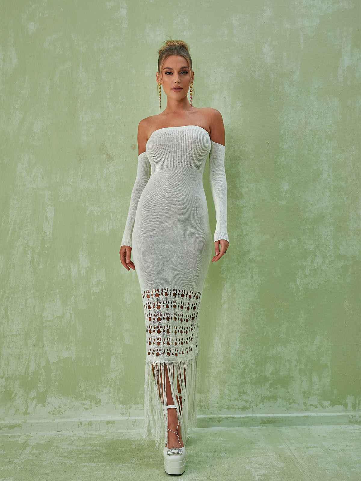 Malti Off Shoulder Fringe Maxi Dress - Mew Mews Fashion