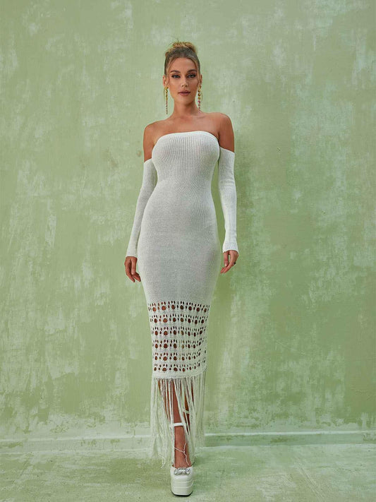Malti Off Shoulder Fringe Maxi Dress - Mew Mews Fashion