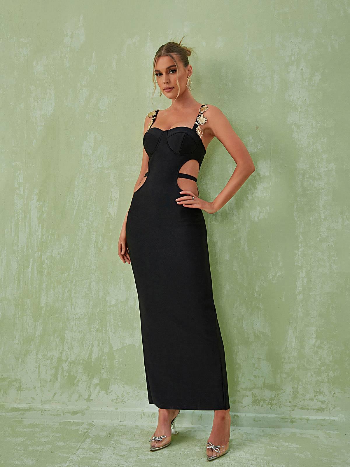 Margaux Embellished Cutout Maxi Dress In Black - Mew Mews Fashion
