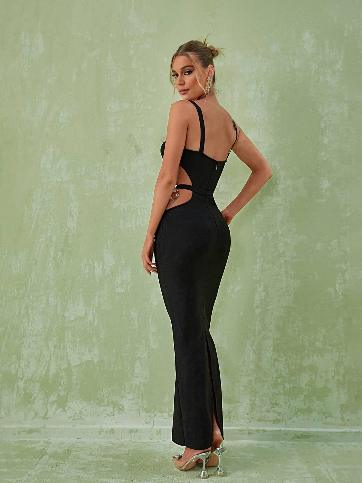 Margaux Embellished Cutout Maxi Dress In Black - Mew Mews Fashion