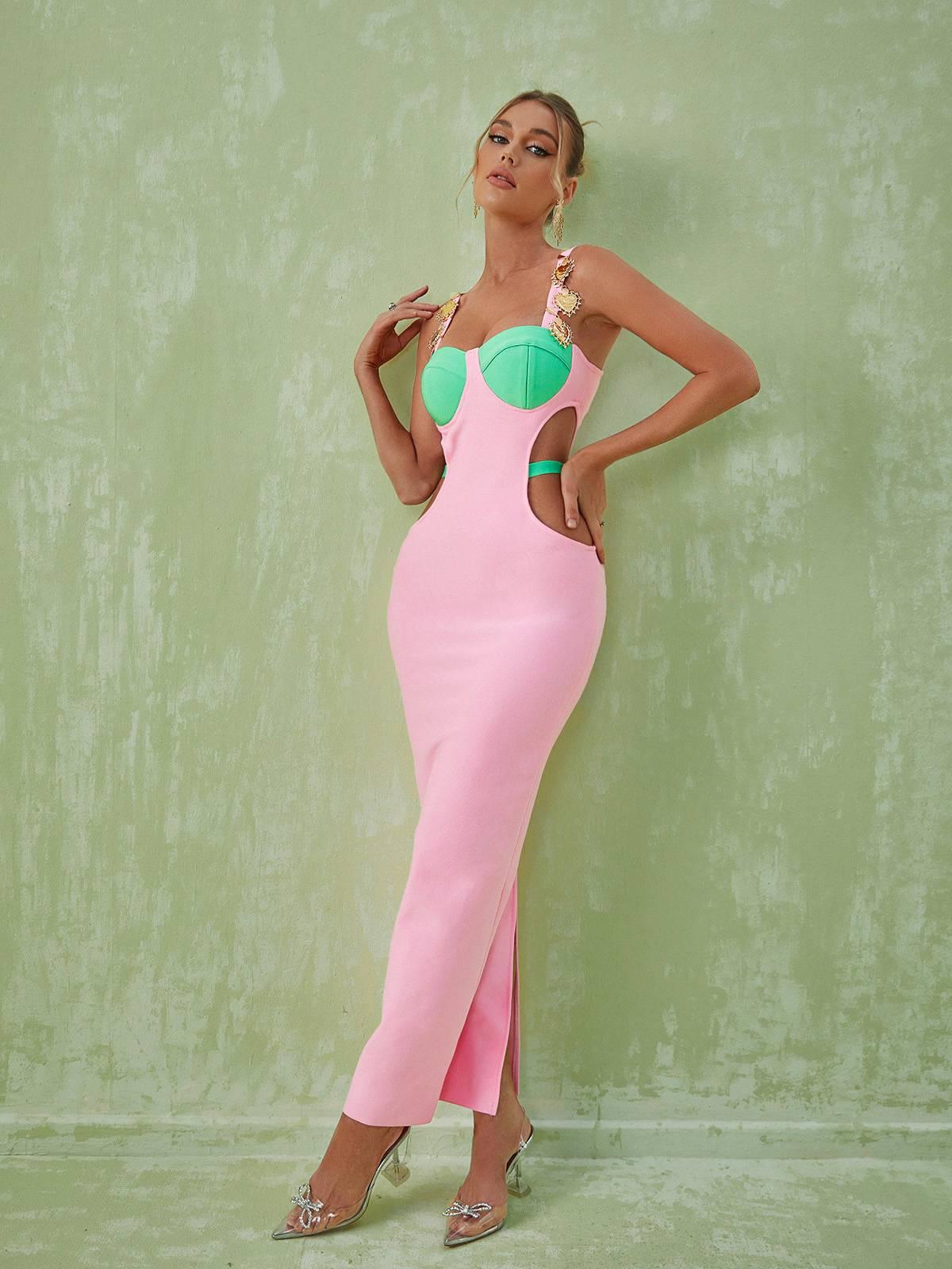 Margaux Embellished Cutout Maxi Dress In Pink - Mew Mews Fashion