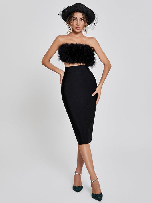 Mariam Bandage Pencil Skirt In Black - Mew Mews Fashion