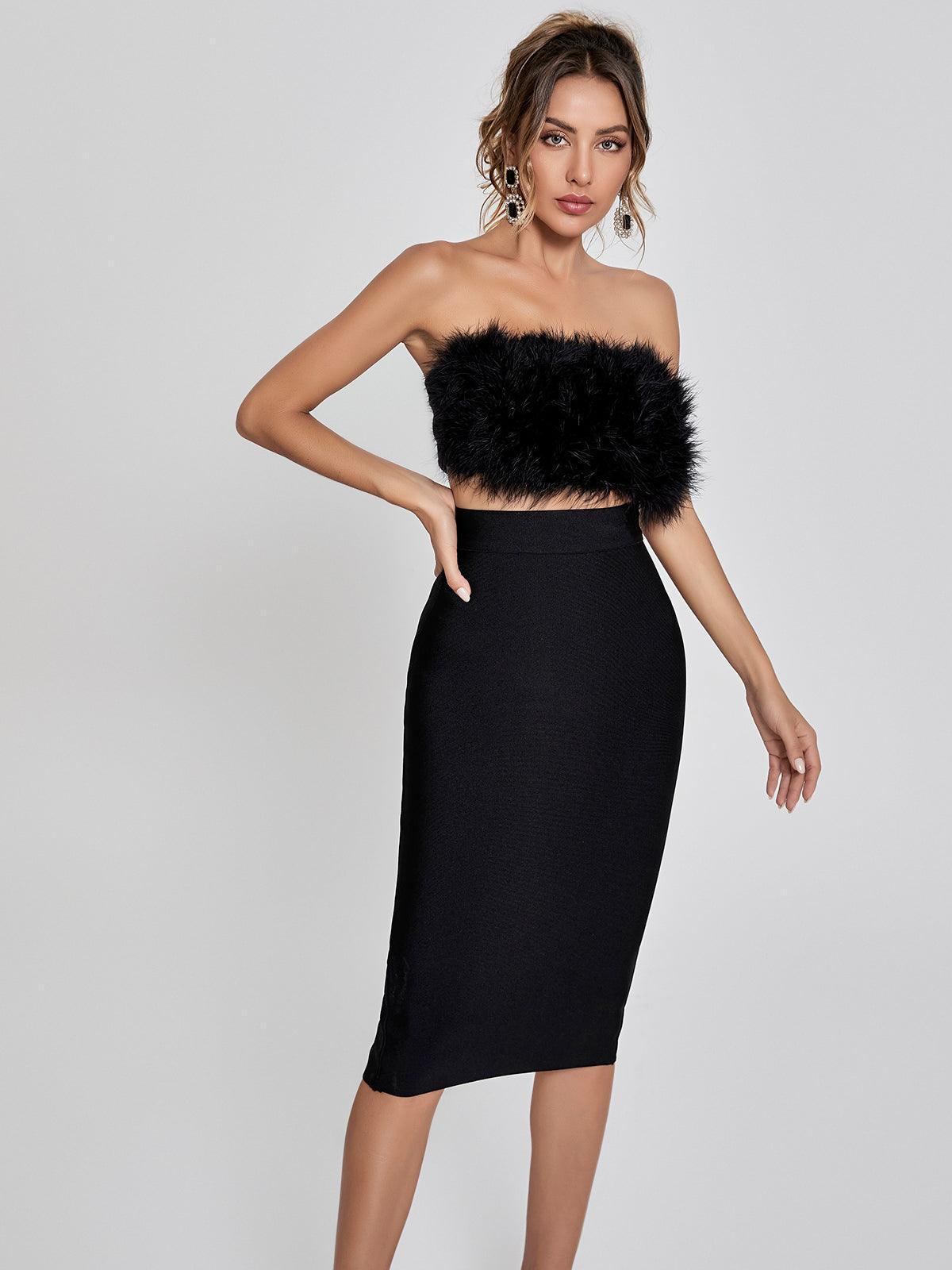 Mariam Bandage Pencil Skirt In Black - Mew Mews Fashion