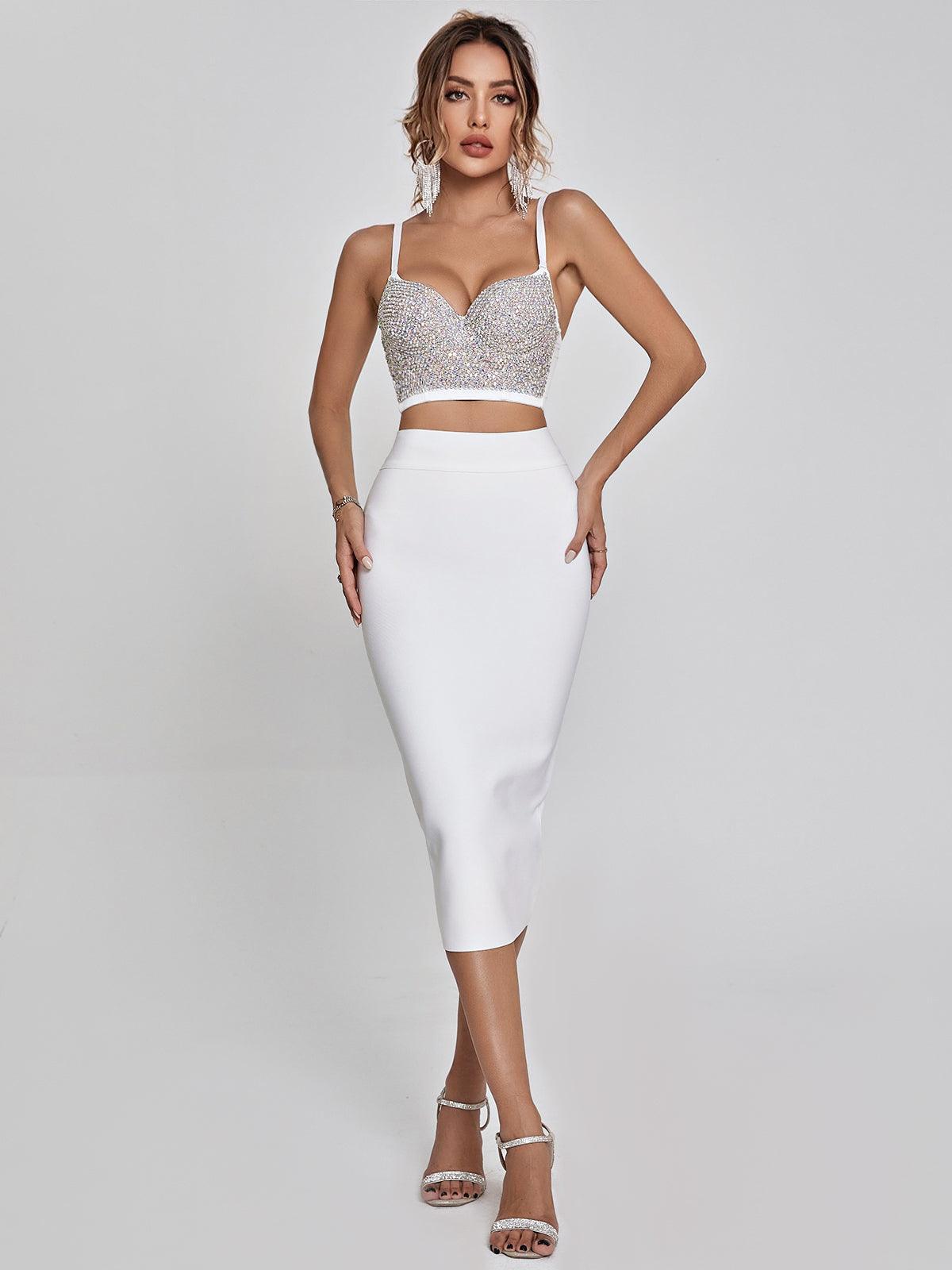Mariam Bandage Pencil Skirt In White - Mew Mews Fashion
