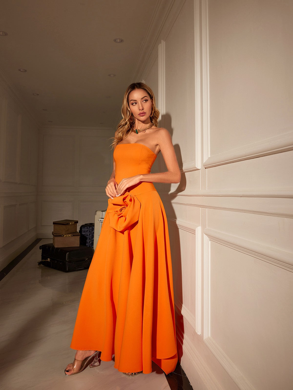 Mariano Strapless Flower Maxi Dress