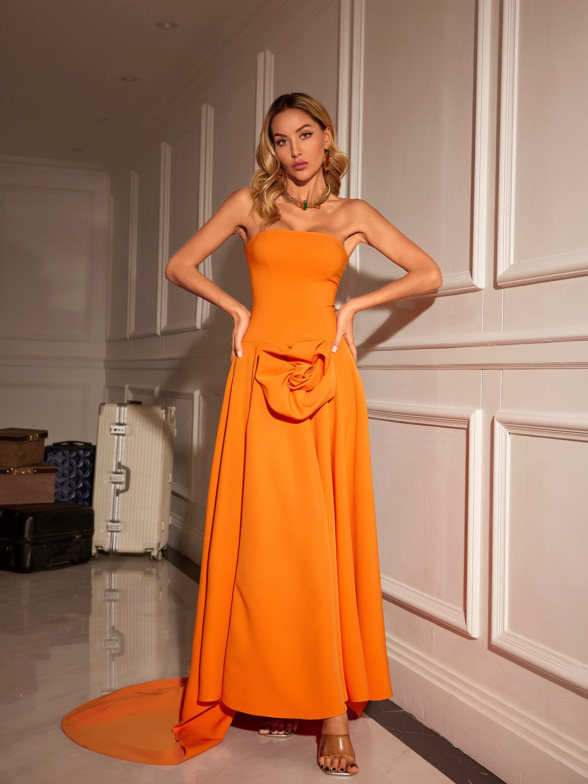 Mariano Strapless Flower Maxi Dress
