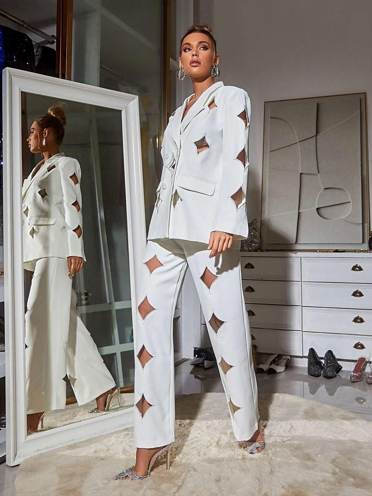 Marietta Cutout Blazer Set In White - Mew Mews Fashion
