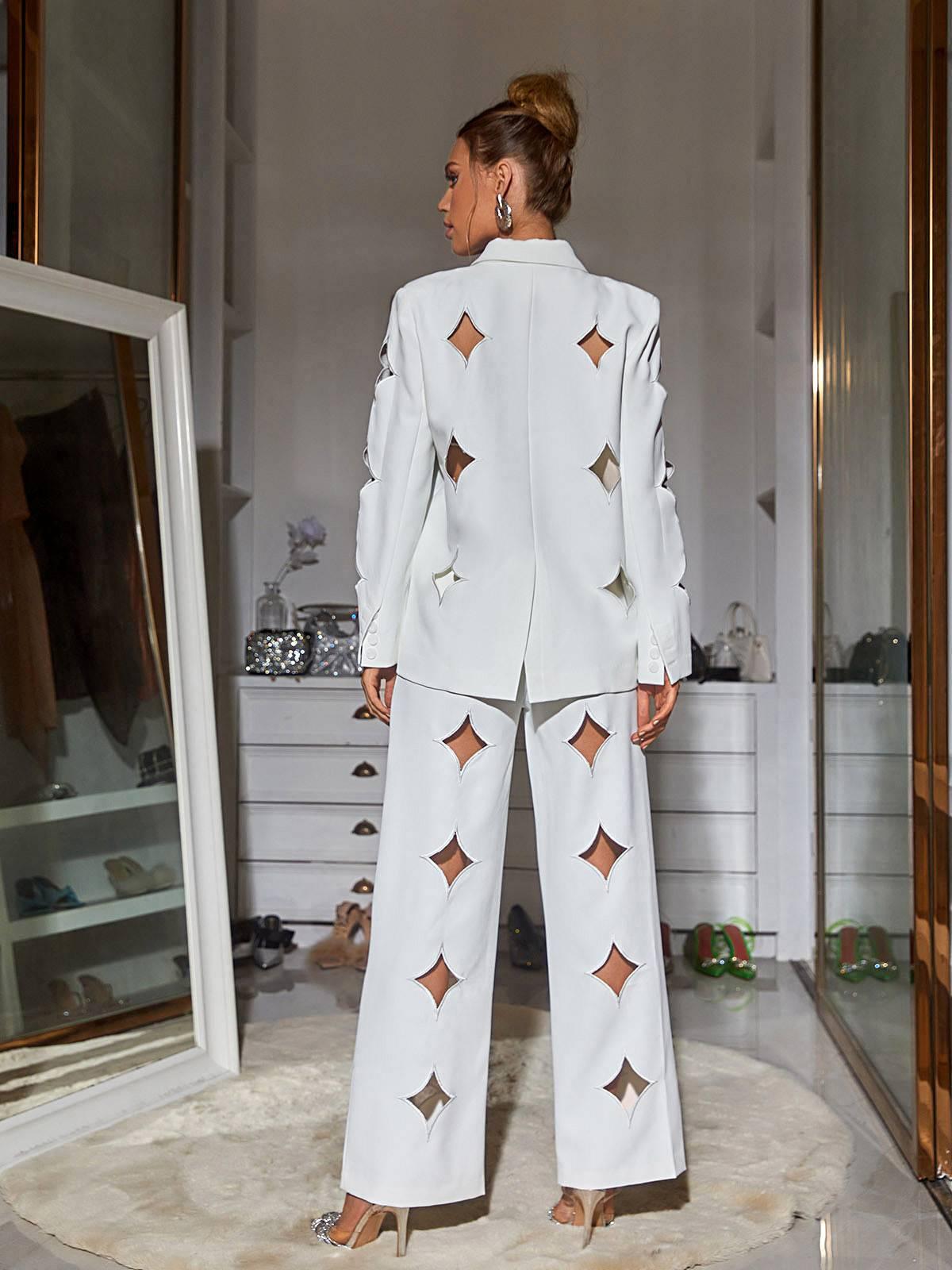 Marietta Cutout Blazer Set In White - Mew Mews Fashion