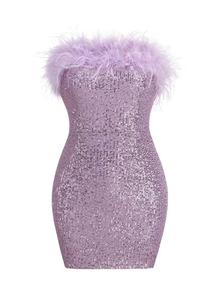 Marin Strapless Feather Sequin Mini Dress In Violet - Mew Mews Fashion