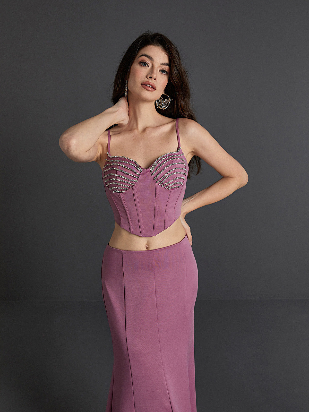 Maryann Embellished  Skirt Set In Purple