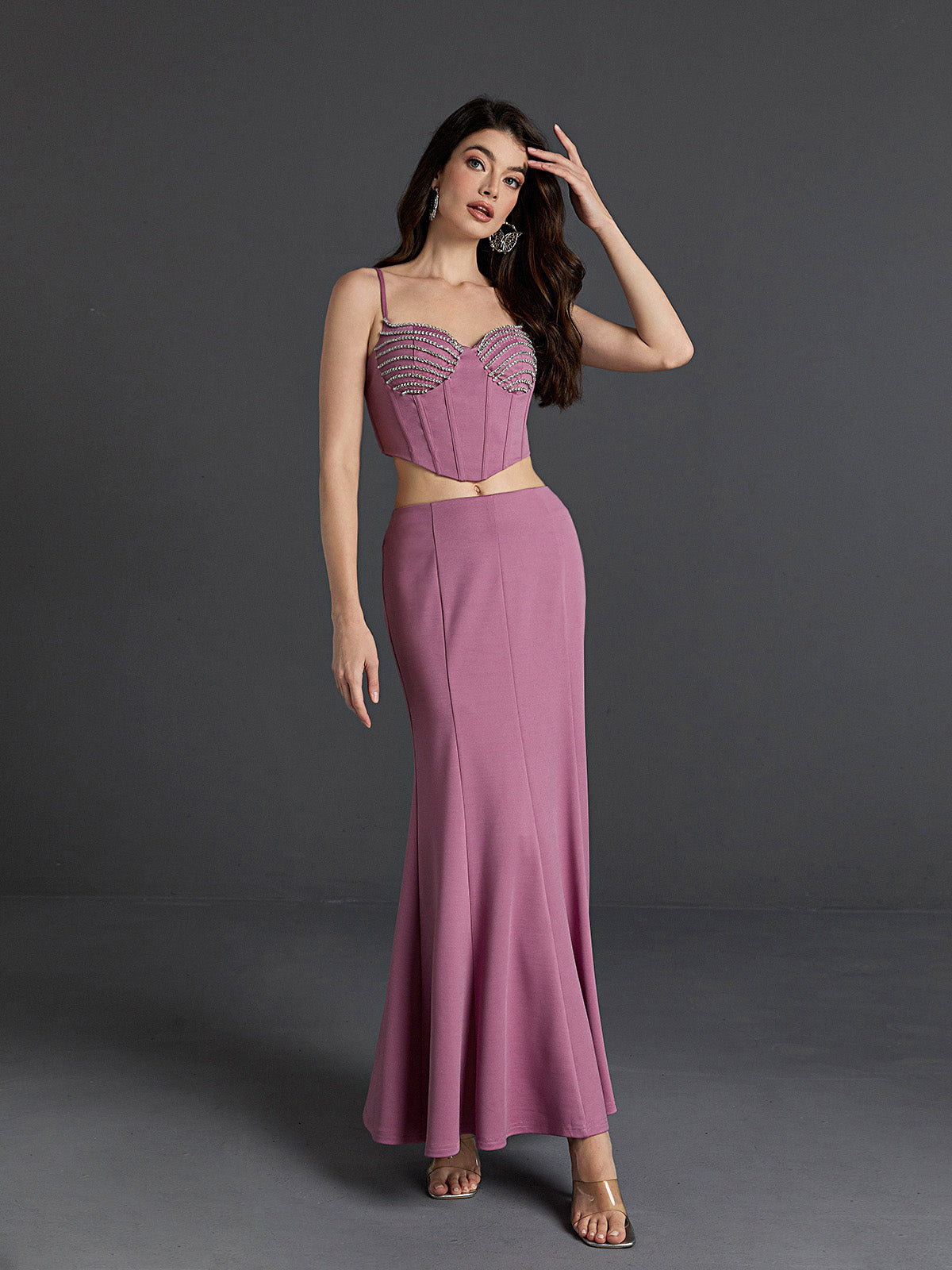 Maryann Embellished  Skirt Set In Purple