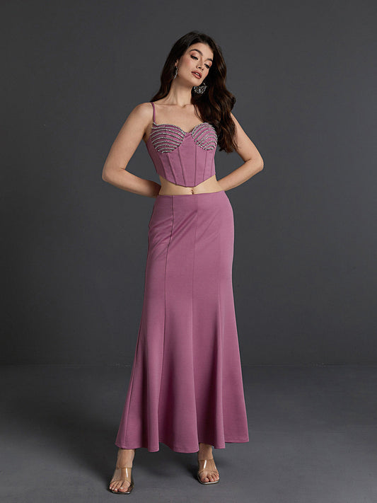 Maryann Embellished  Skirt Set In Purple