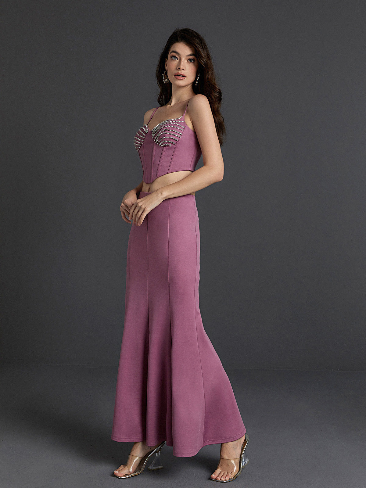 Maryann Embellished  Skirt Set In Purple
