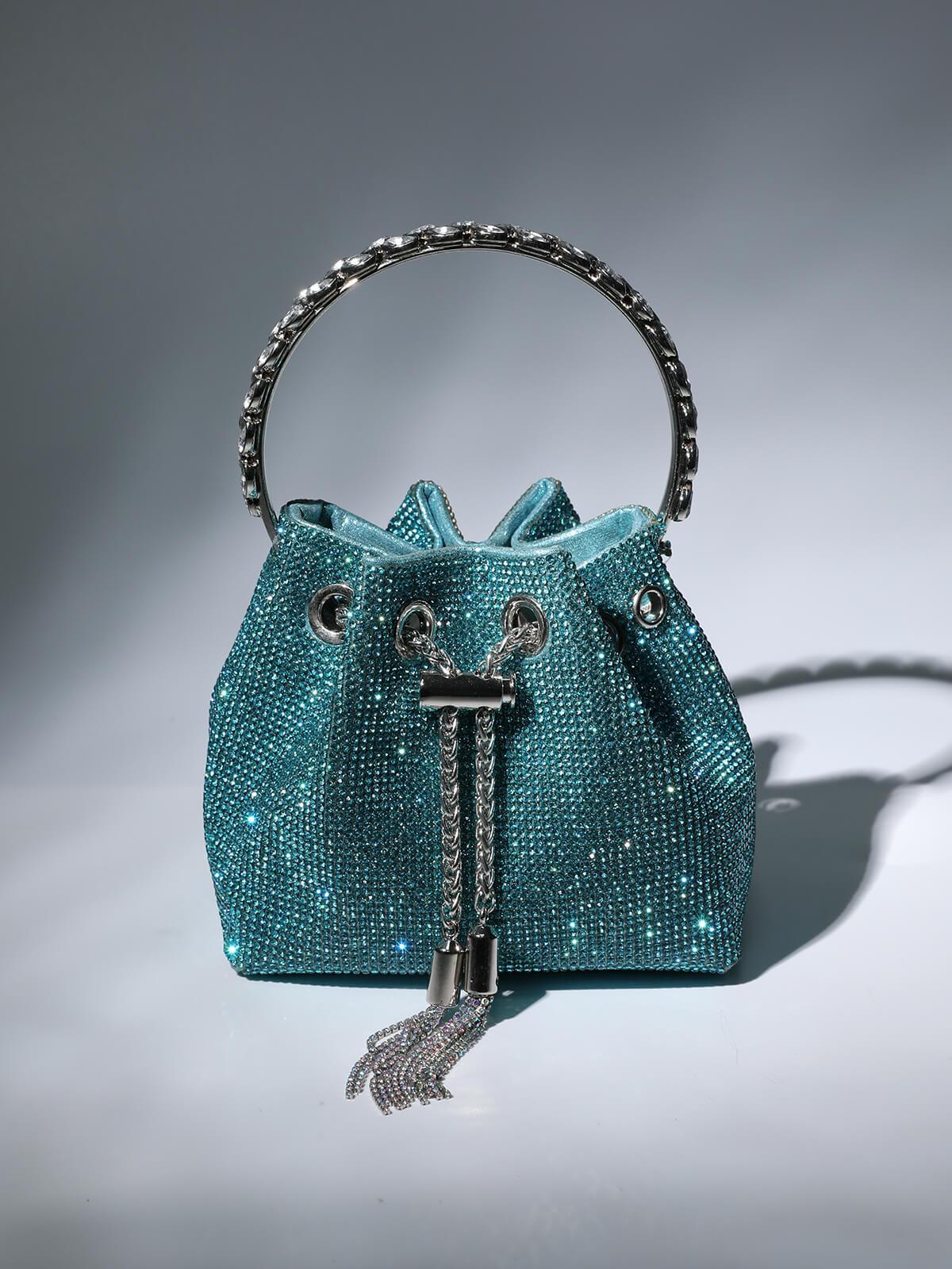 Mattea Crystal Embellished Bucket Bag In Blue - Mew Mews Fashion