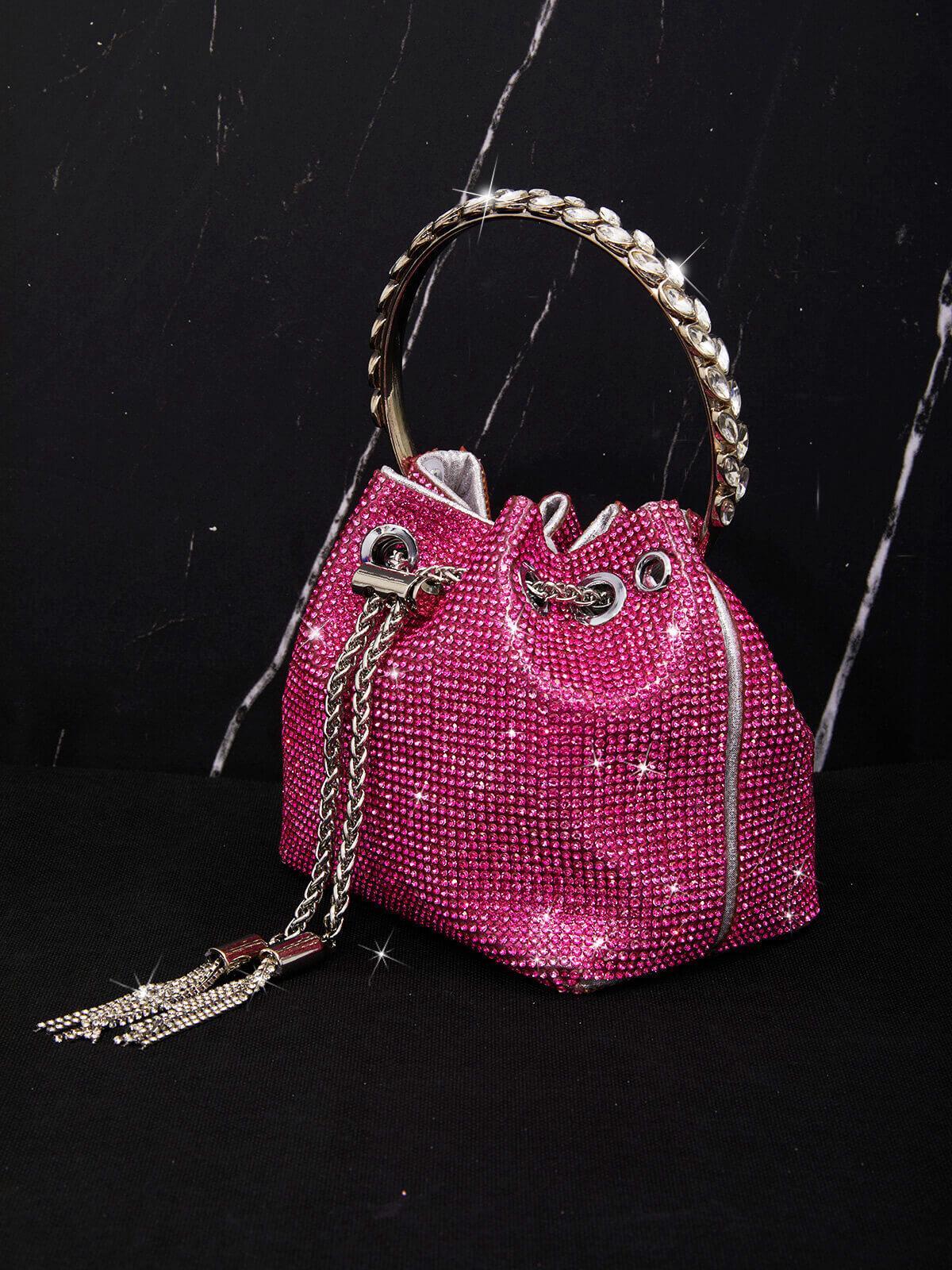 Mattea Crystal Embellished Bucket Bag In Hot Pink - Mew Mews Fashion