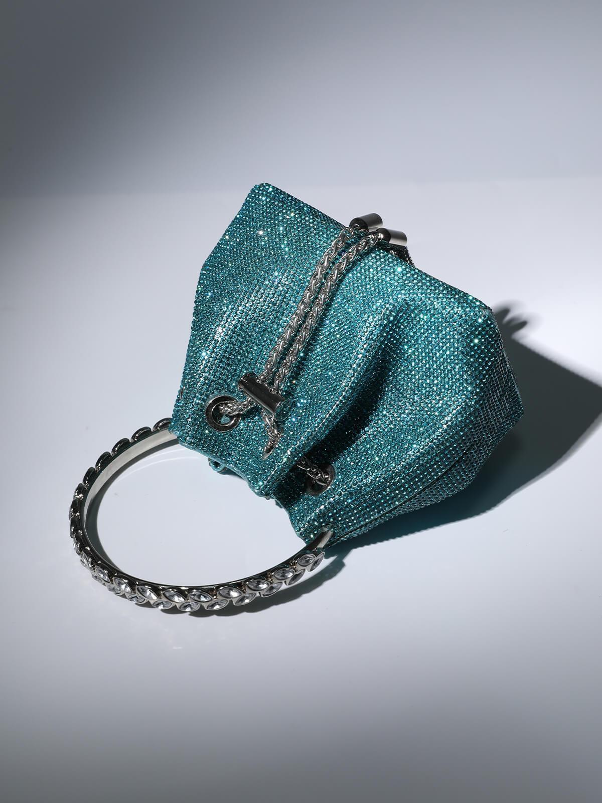Mattea Crystal Embellished Bucket Bag In Blue - Mew Mews Fashion