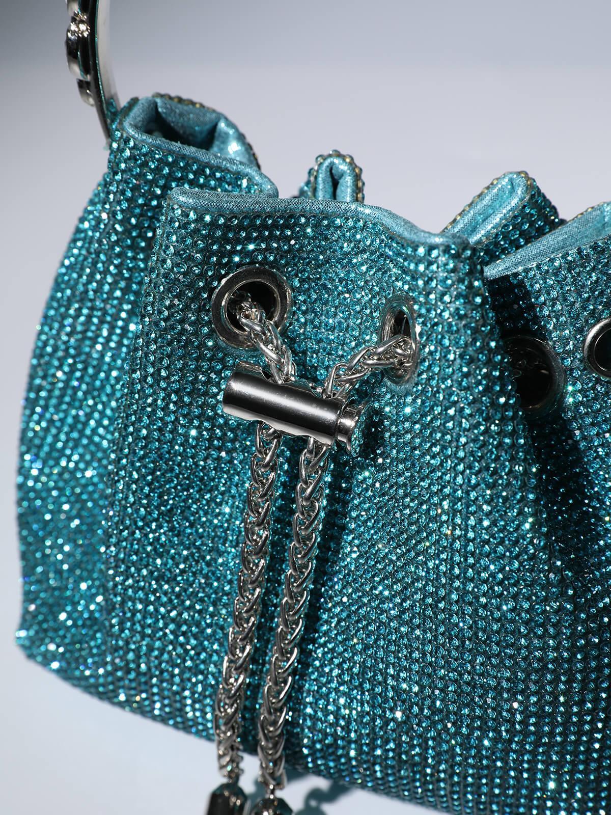 Mattea Crystal Embellished Bucket Bag In Blue - Mew Mews Fashion