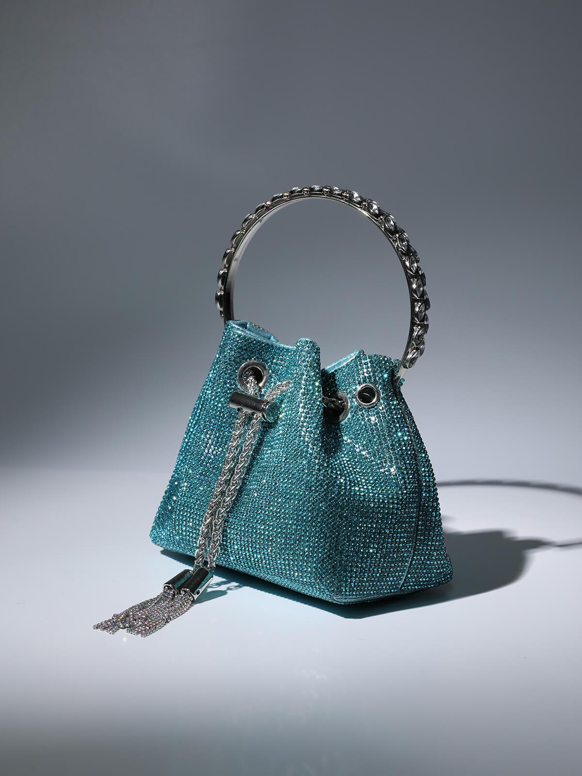 Mattea Crystal Embellished Bucket Bag In Blue - Mew Mews Fashion