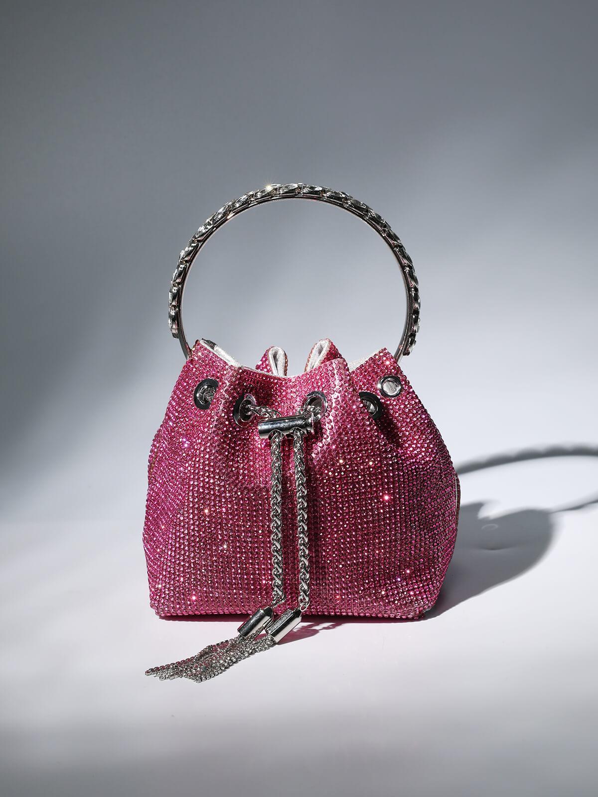 Mattea Crystal Embellished Bucket Bag In Hot Pink - Mew Mews Fashion