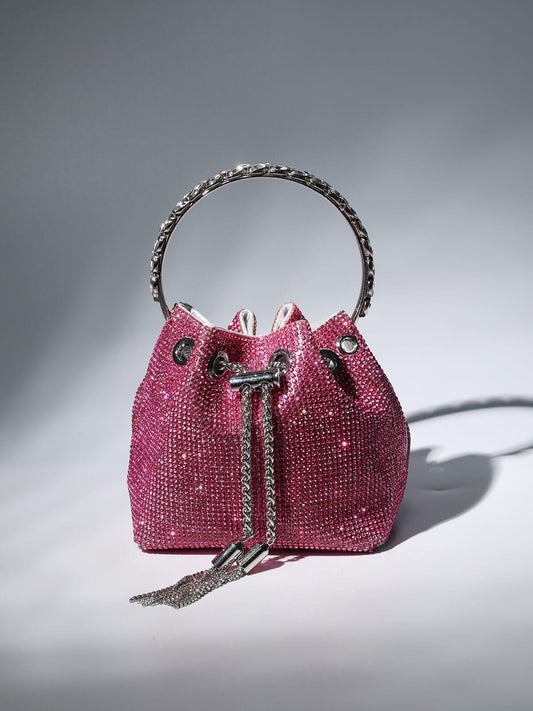 Mattea Crystal Embellished Bucket Bag In Hot Pink - Mew Mews Fashion