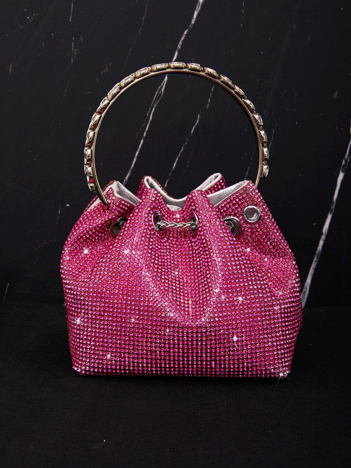 Mattea Crystal Embellished Bucket Bag In Hot Pink - Mew Mews Fashion