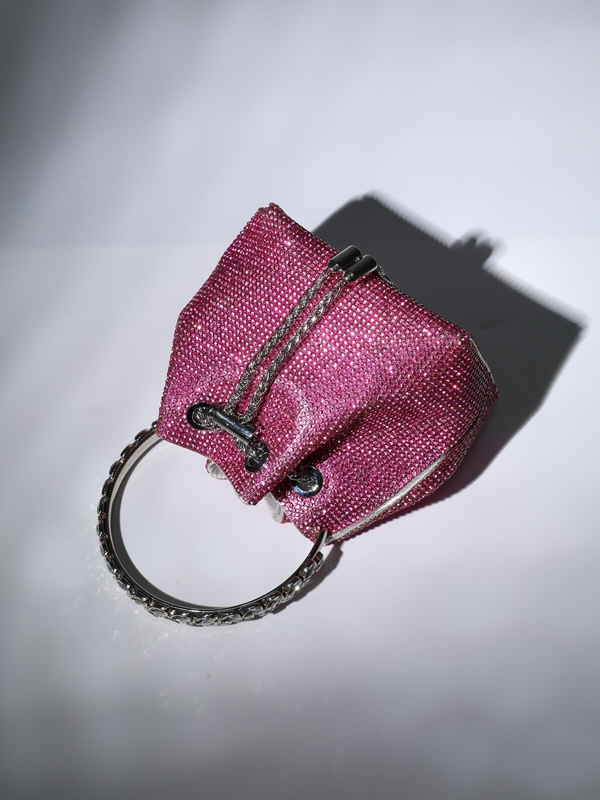 Mattea Crystal Embellished Bucket Bag In Hot Pink - Mew Mews Fashion