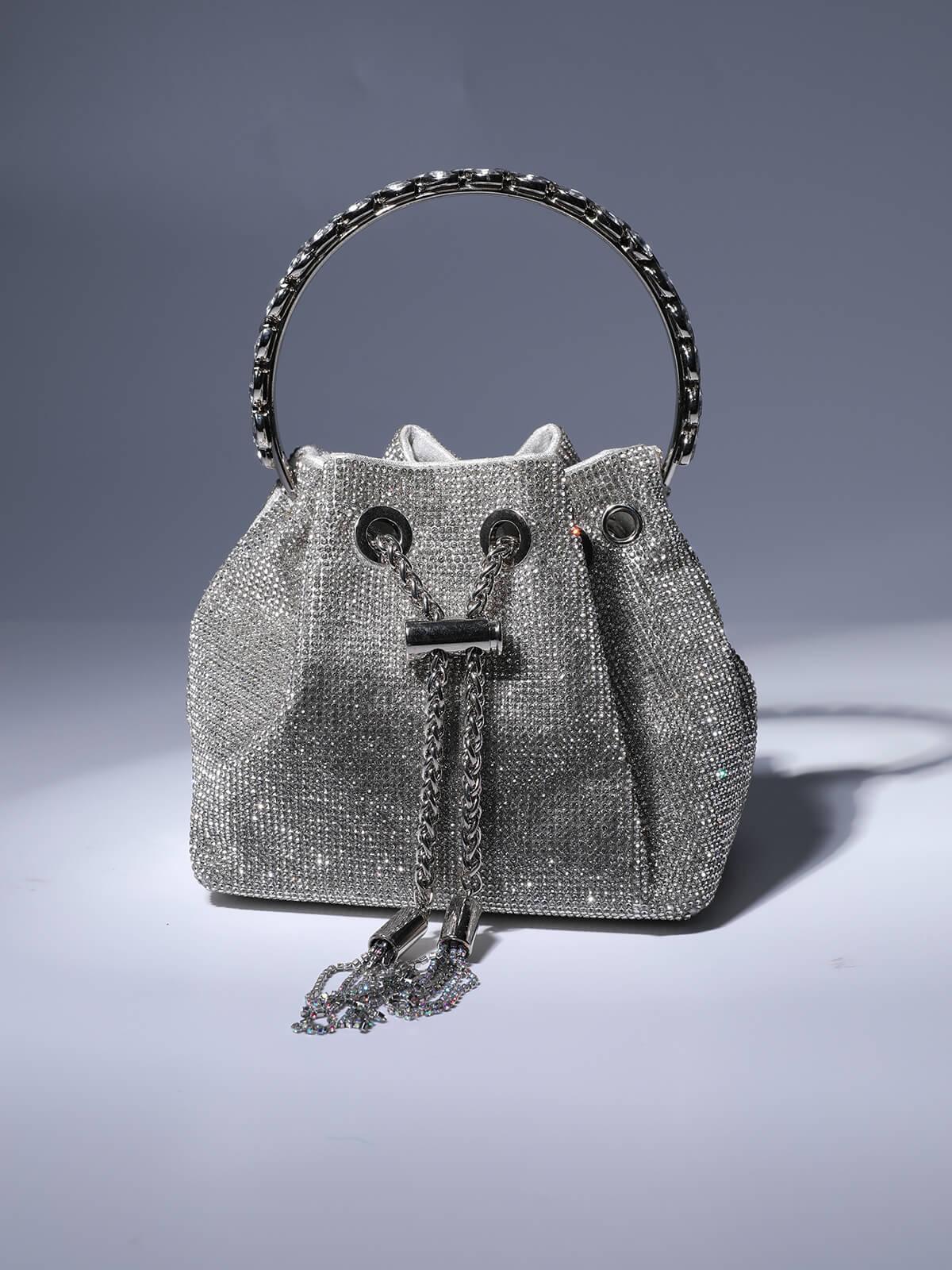 Mattea Crystal Embellished Bucket Bag In Silver - Mew Mews Fashion
