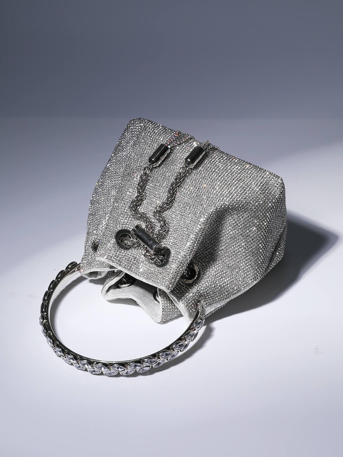 Mattea Crystal Embellished Bucket Bag In Silver - Mew Mews Fashion