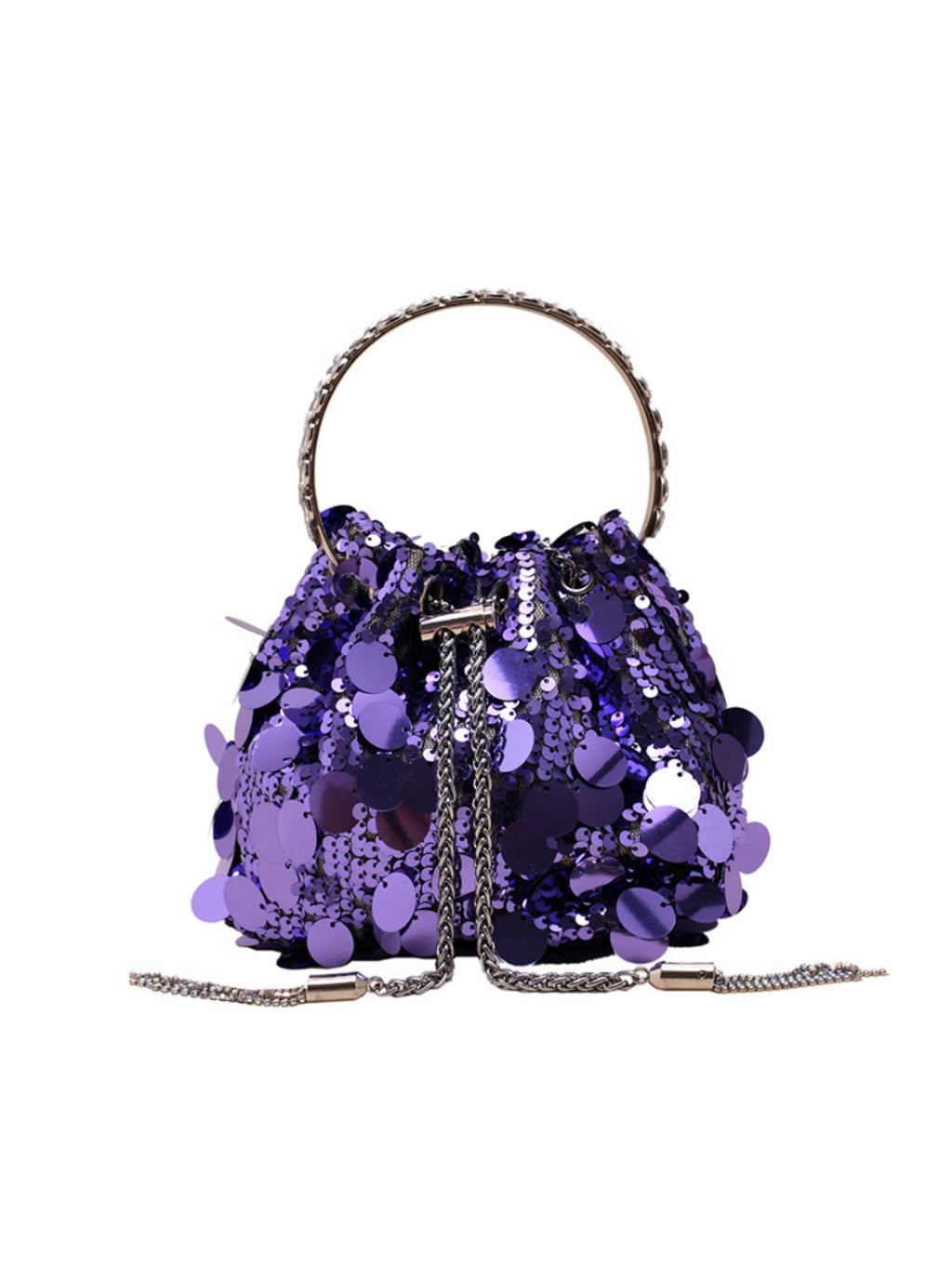 Mattea Embellished Sequin Disc Bucket Bag In Purple