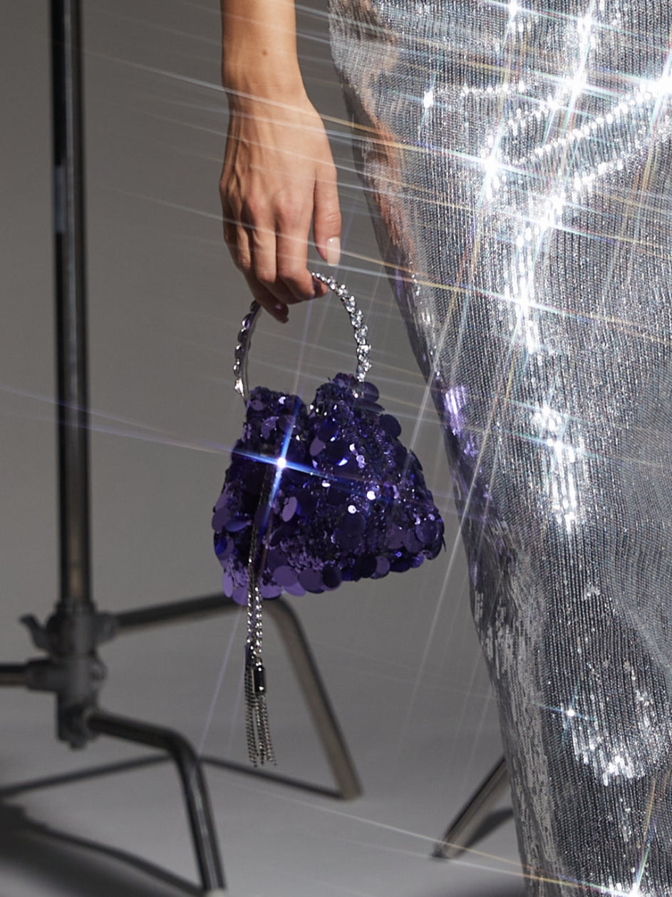 Mattea Embellished Sequin Disc Bucket Bag In Purple